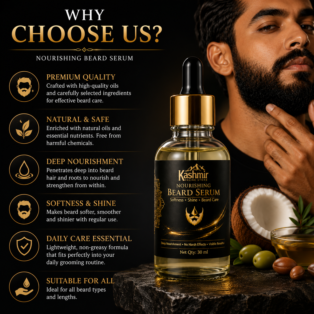 Nourishing Beard Serum – Natural Beard Care Serum | Ruh E Kashmir Online Store