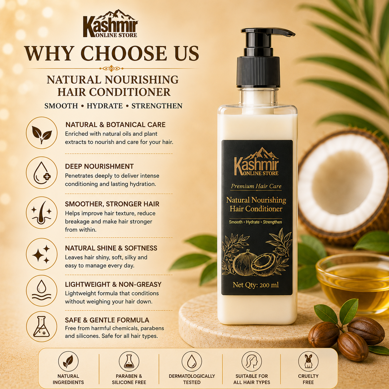 Natural Nourishing Hair Conditioner | Soft, Smooth, Shiny Hair | 200ml