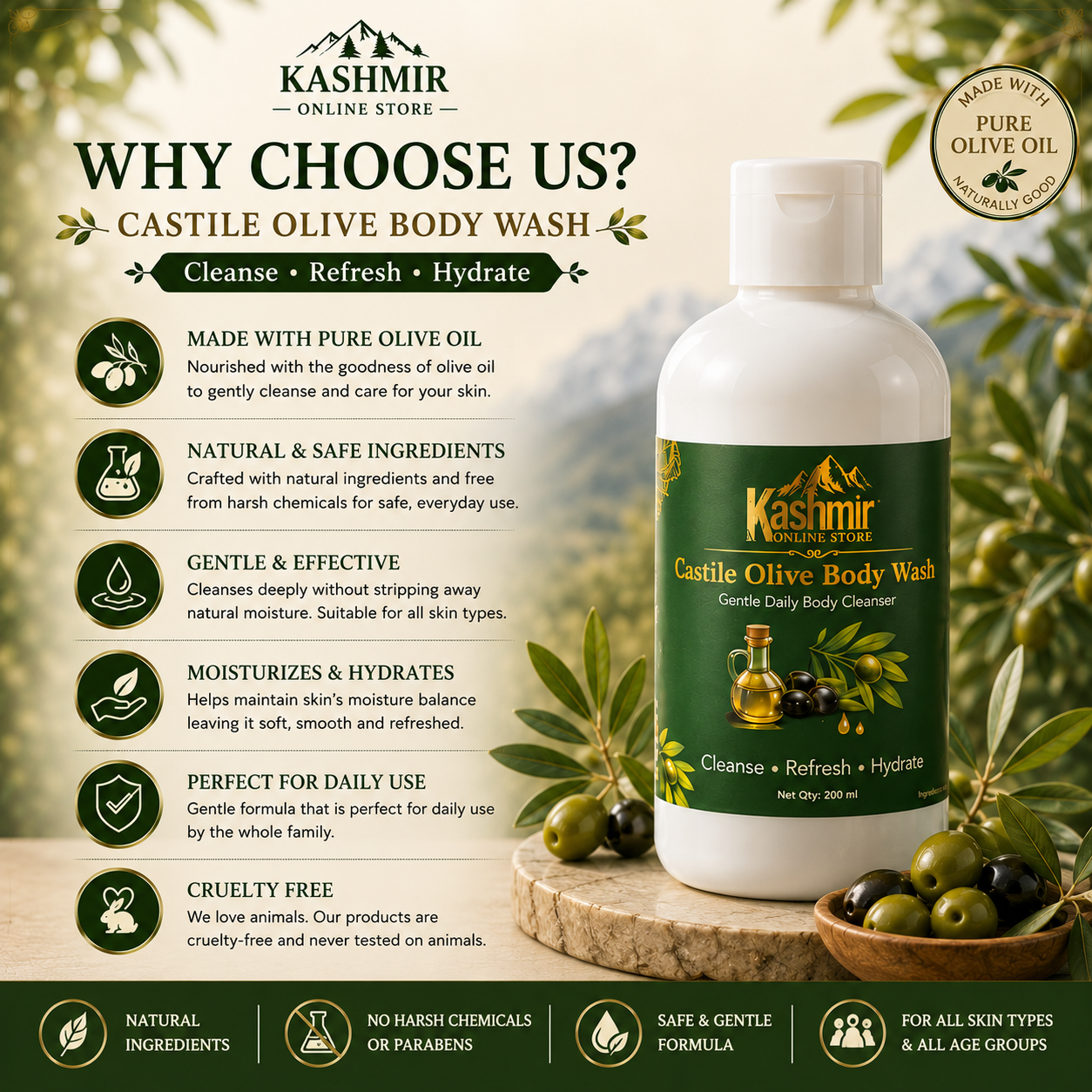 Castile Olive Body Wash with Kashmiri Saffron
