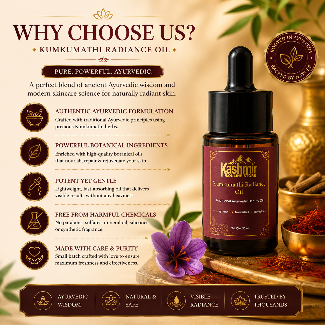 Famous Original Kumkumathi Radiance Saffron Oil ( Brightens Nourishes Revitalizes )