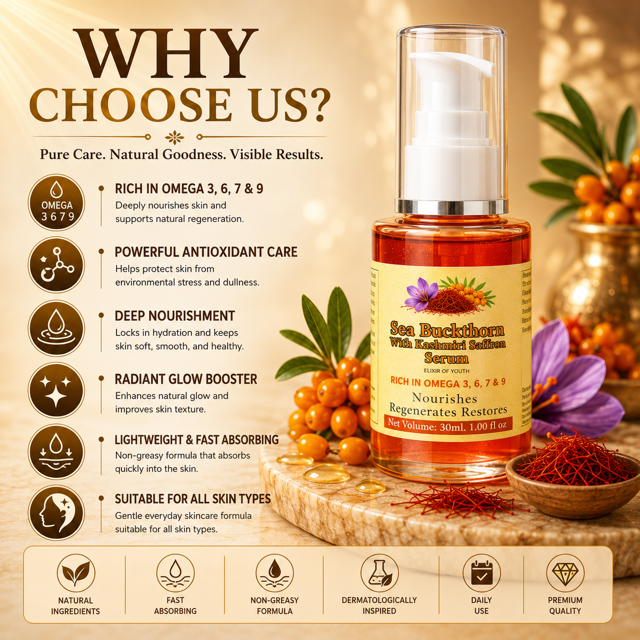 sea buckthorn with kashmiri saffron serum | 30ml