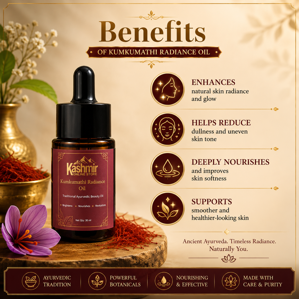 Famous Original Kumkumathi Radiance Saffron  Oil ( Brightens  Nourishes  Revitalizes )