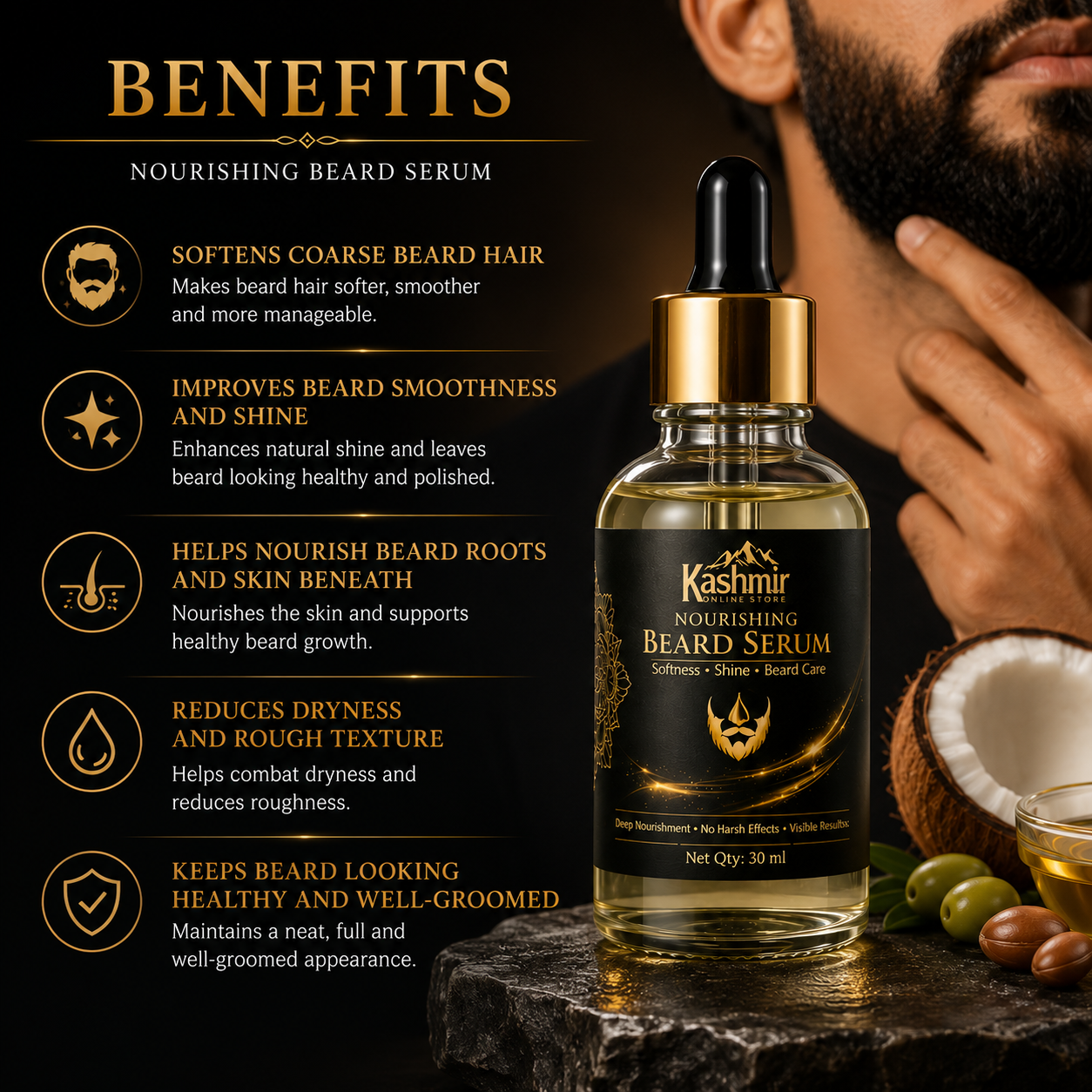 Nourishing Beard Serum – Natural Beard Care Serum | Ruh E Kashmir Online Store