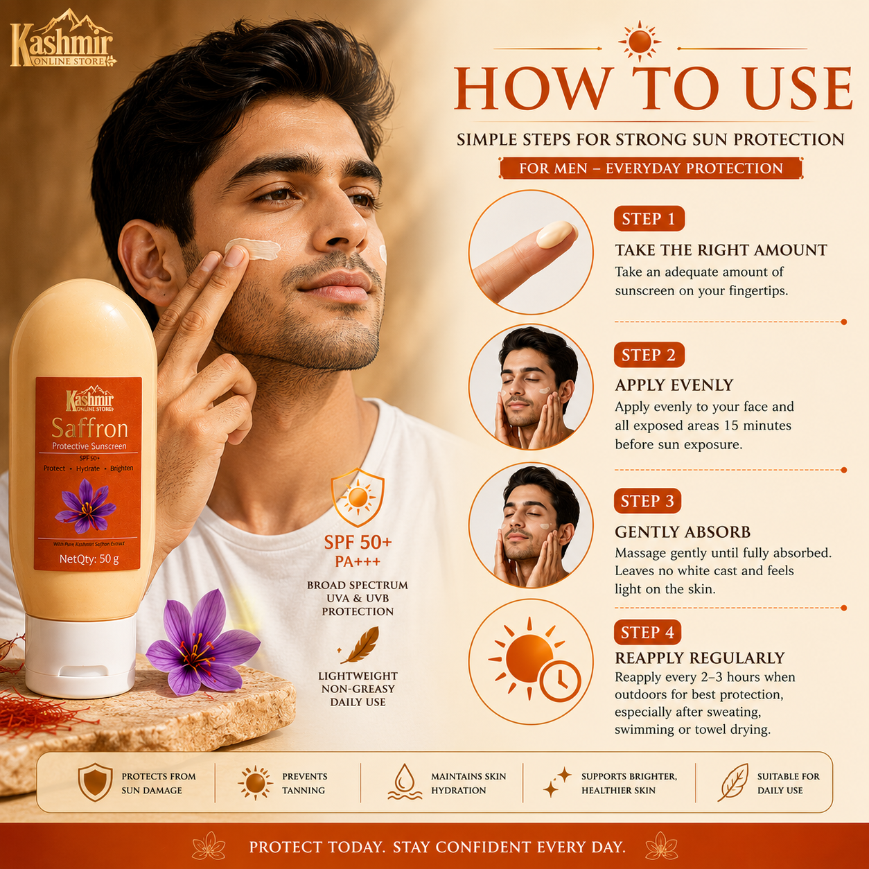 Natural Saffron Sunscreen Protective Ruh E Kashmir Online Store · Sun Care ( SPF50 )