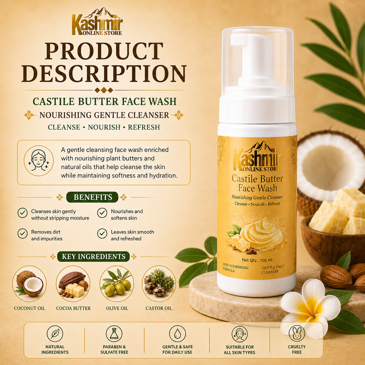 Castile Butter Face Wash | Gentle Natural Cleanser |  100ml