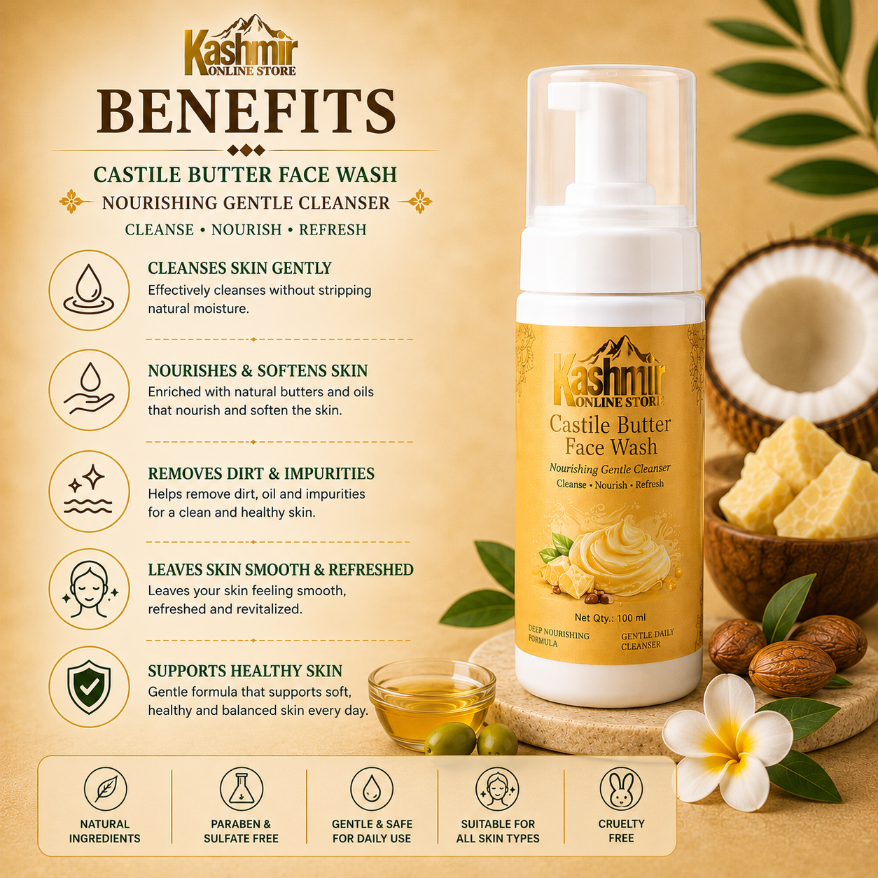 Castile Butter Face Wash | Gentle Natural Cleanser |  100ml