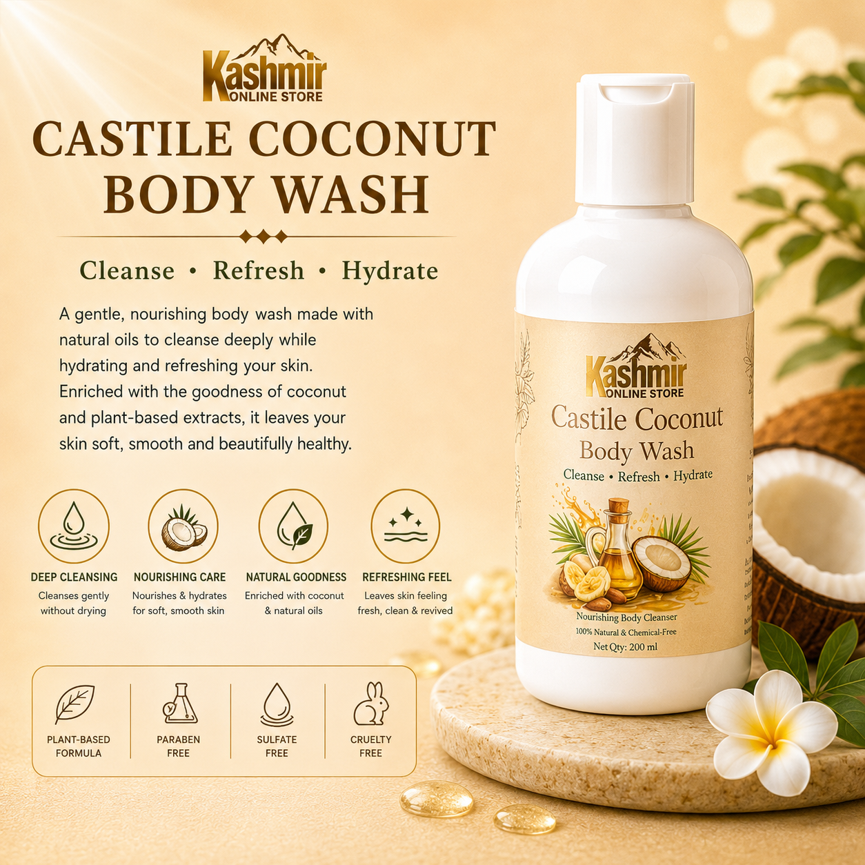Castile Coconut Body Wash | Natural Sulfate-Free Wash | 200ml