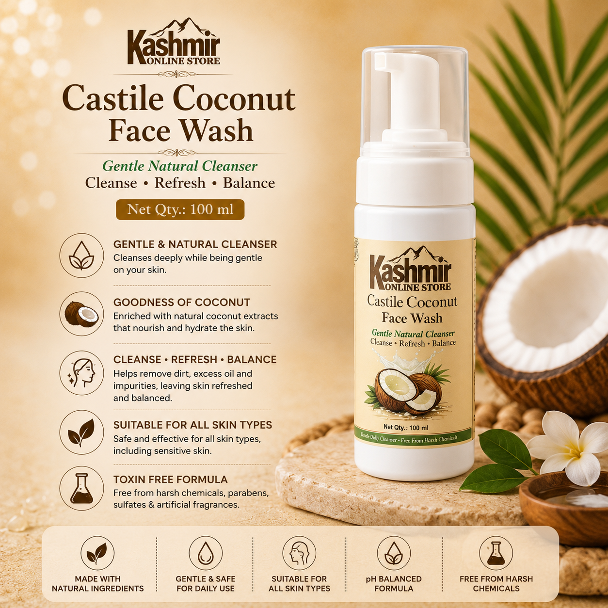 Castile Coconut Facewash | Gentle Sulfate-Free Wash | 100ml