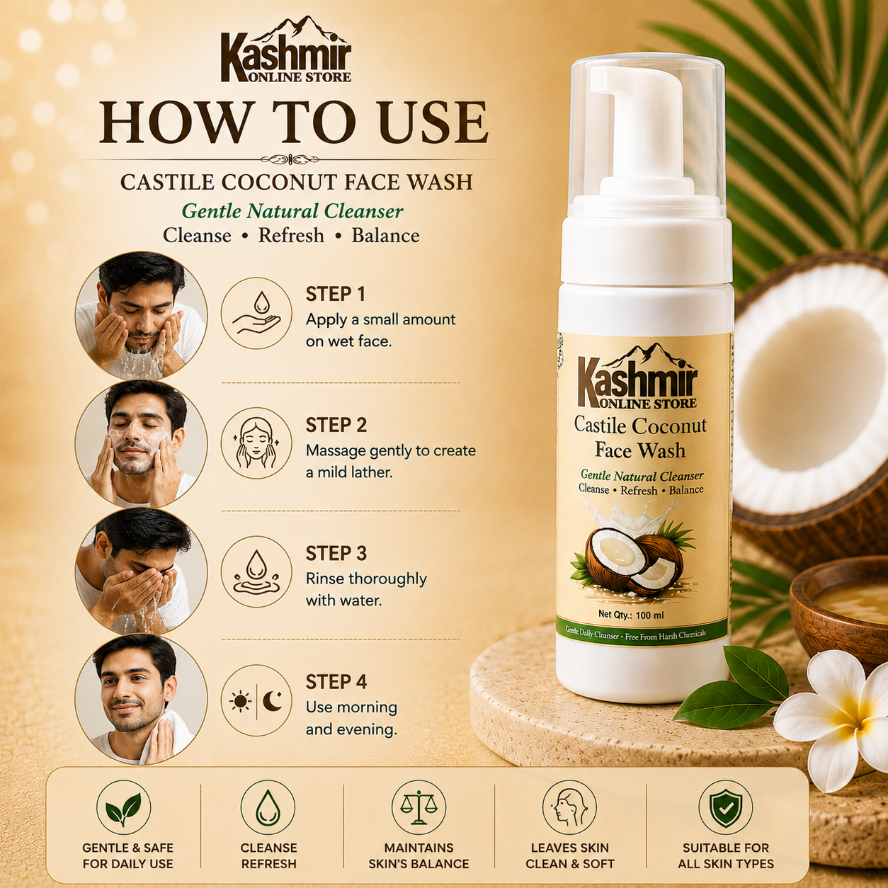 Castile Coconut Facewash | Gentle Sulfate-Free Wash | 100ml