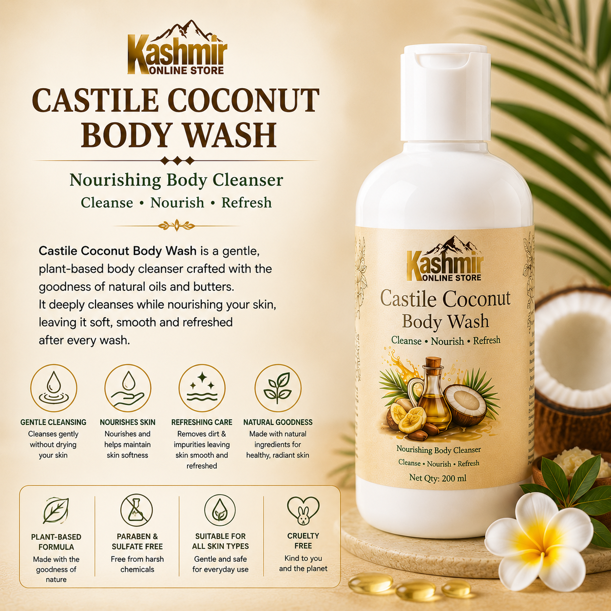 Castile Coconut Body Wash | Natural Sulfate-Free Wash | 200ml