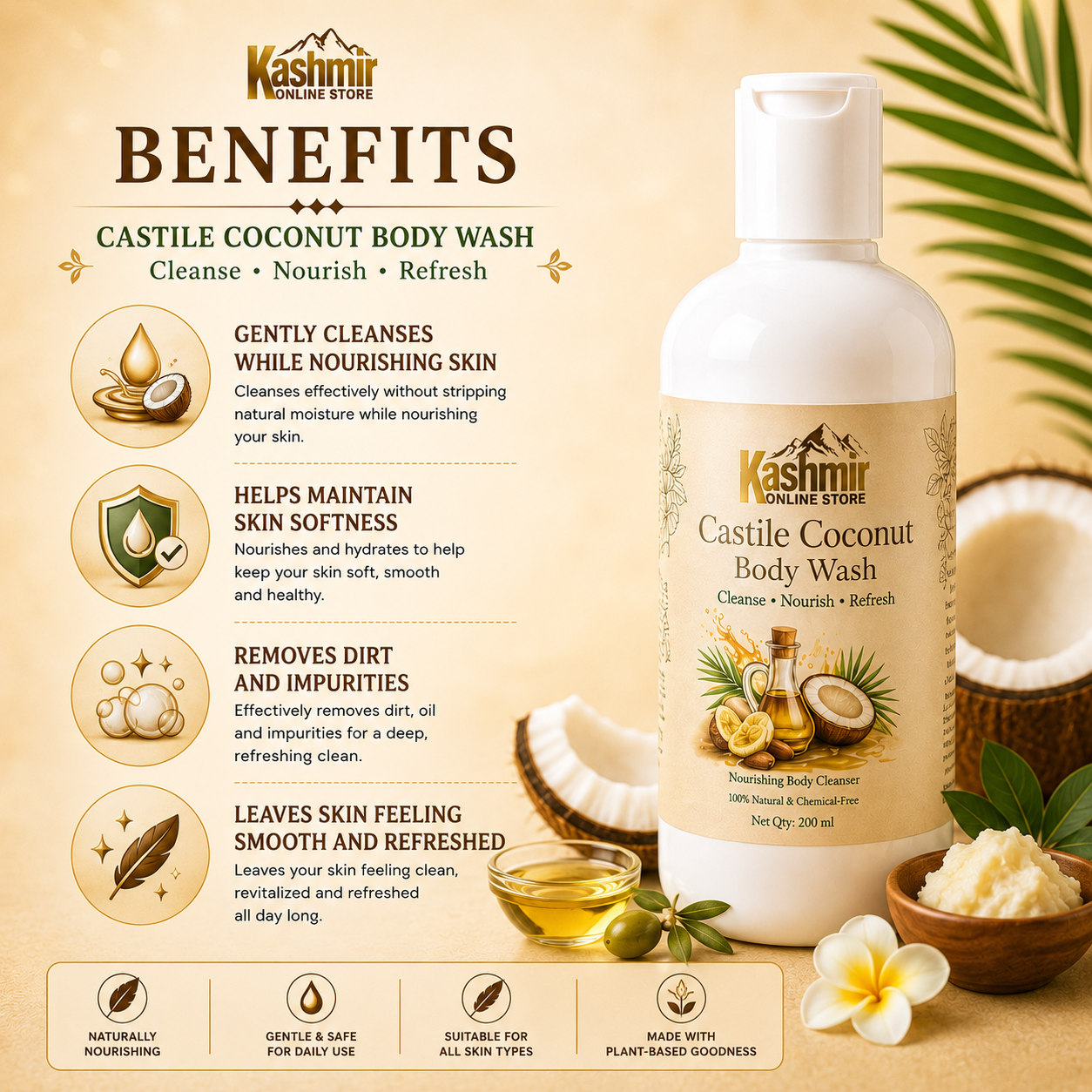 Castile Coconut Body Wash | Natural Sulfate-Free Wash | 200ml