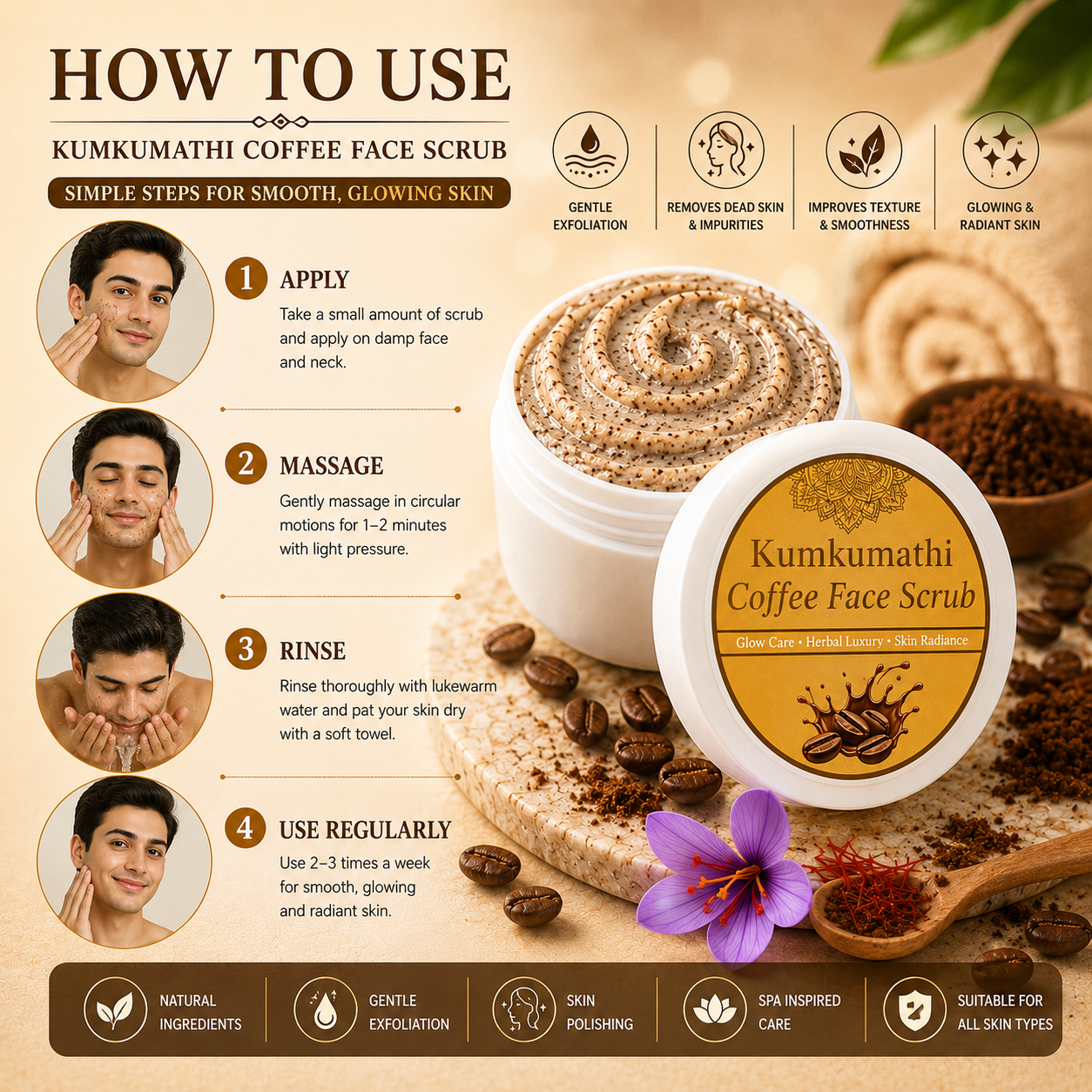 Kumkumadi Coffee Face Scrub | Natural Glow Exfoliator | 200g