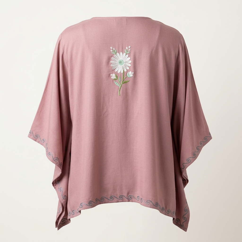 Dusty Rose Kashmiri Short Kaftan for Women | Machine Embroidered Summer Cool