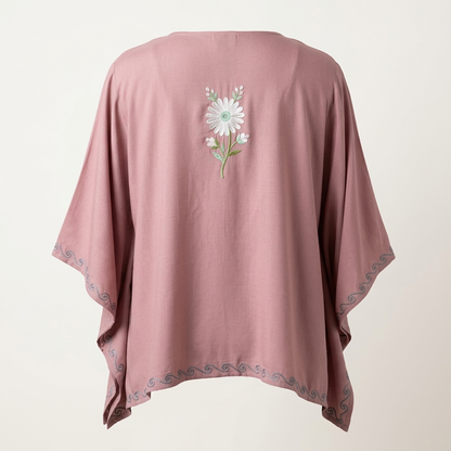Dusty Rose Kashmiri Short Kaftan for Women | Machine Embroidered Summer Cool