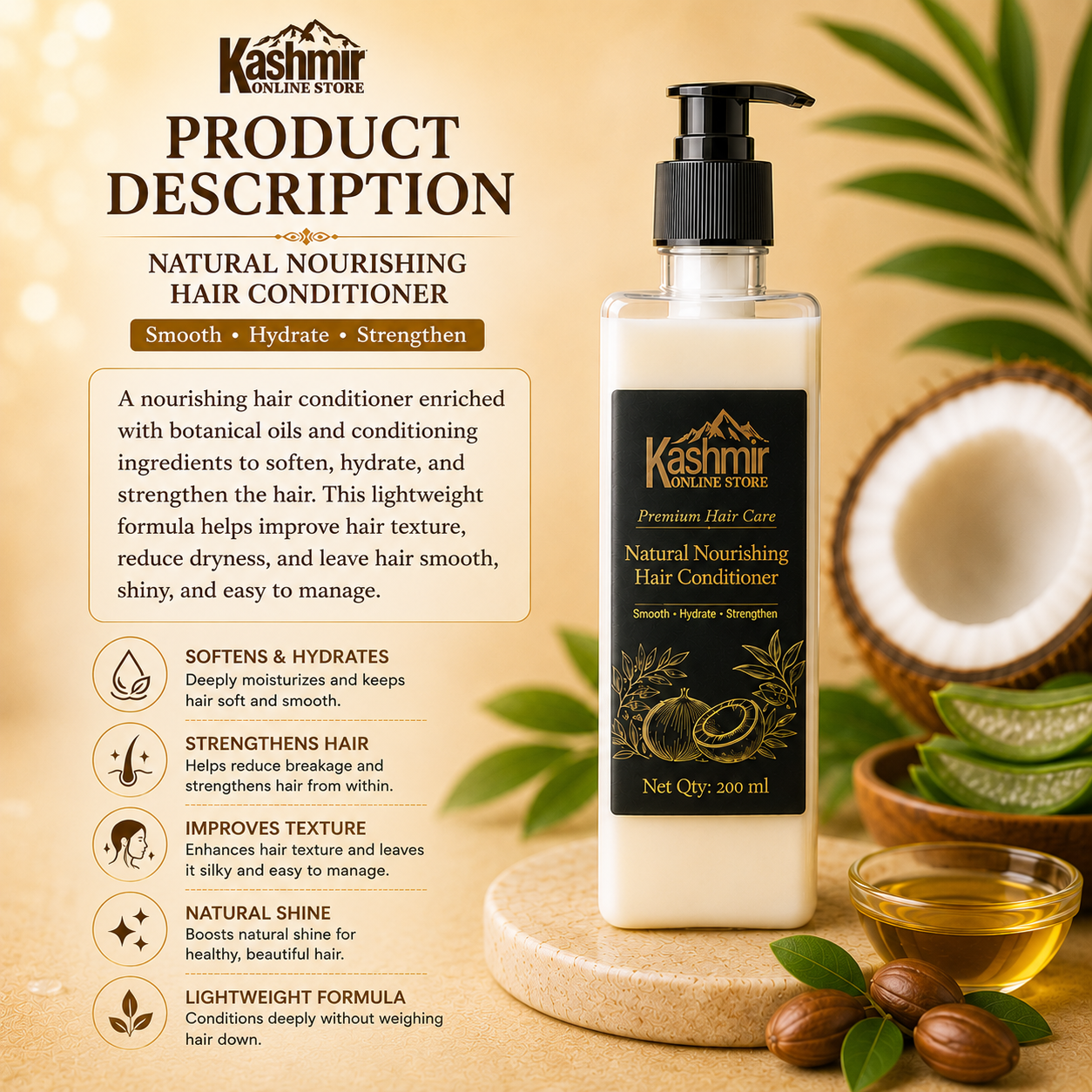 Natural Nourishing Hair Conditioner | Soft, Smooth, Shiny Hair | 200ml