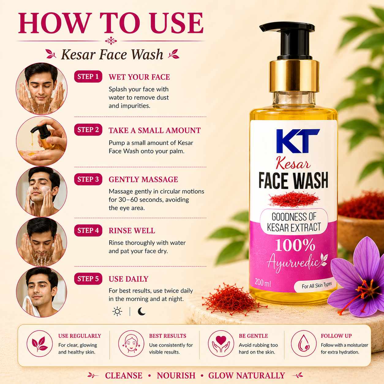 KT Kesar Ayurveda Facewash | Saffron Glow Cleanser | 200ml