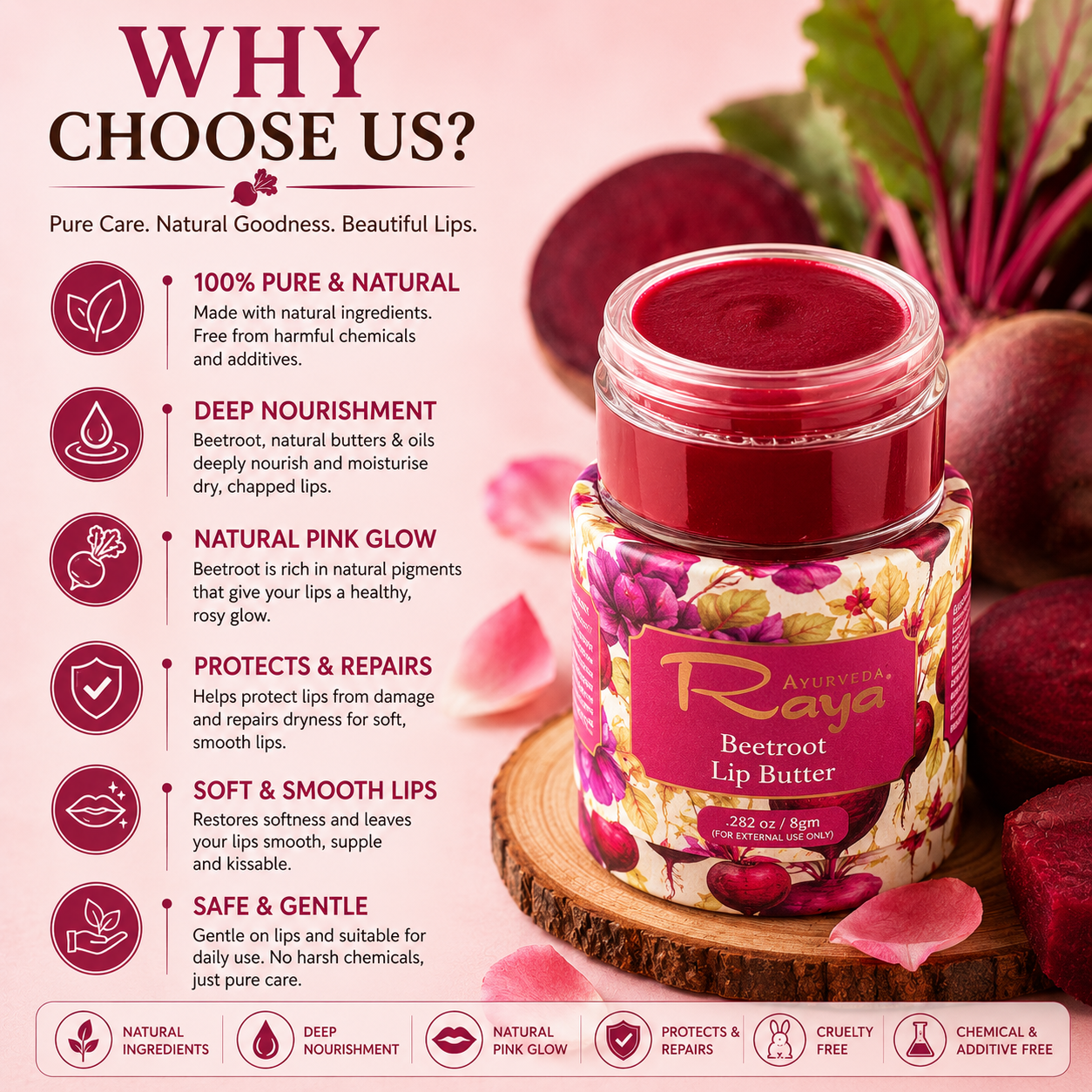 Raya Beetroot Lip Butter | Natural Hydrating Lip Care | 8gm