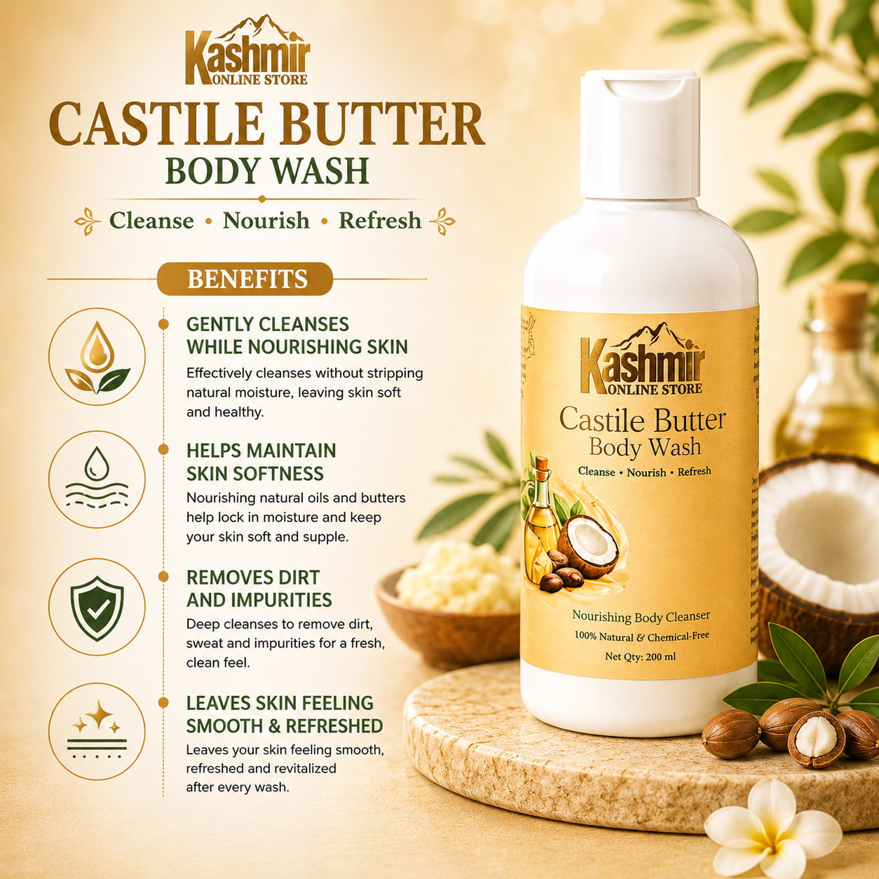 Castile Butter Body Wash | Natural Moisturizing Wash | 200ml