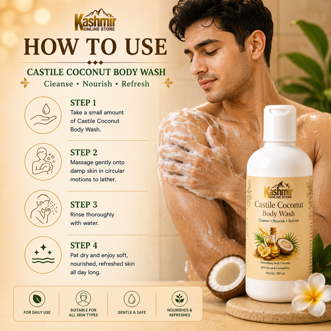 Castile Coconut Body Wash | Natural Sulfate-Free Wash | 200ml