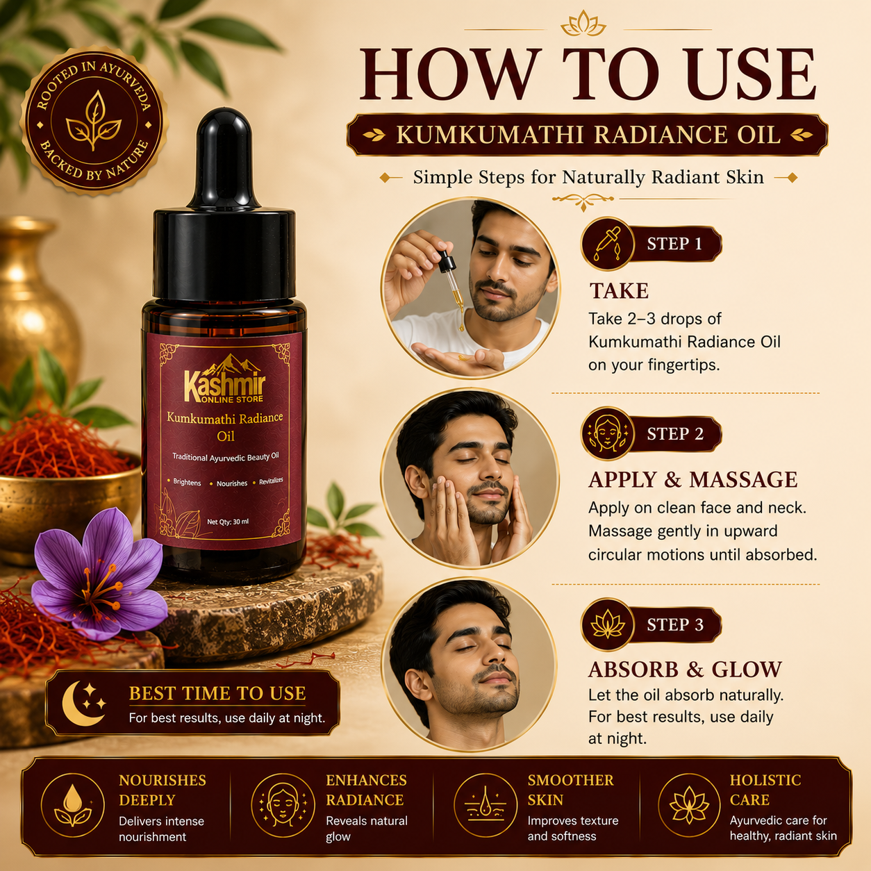 Famous Original Kumkumathi Radiance Saffron  Oil ( Brightens  Nourishes  Revitalizes )