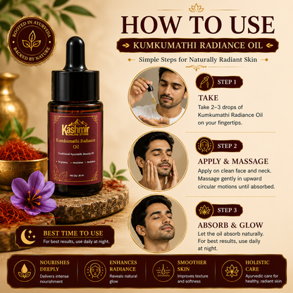 Famous Original Kumkumathi Radiance Saffron  Oil ( Brightens  Nourishes  Revitalizes )