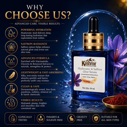Hyaluronic & Saffron Glow Serum 30ml | Hydrating Face Serum