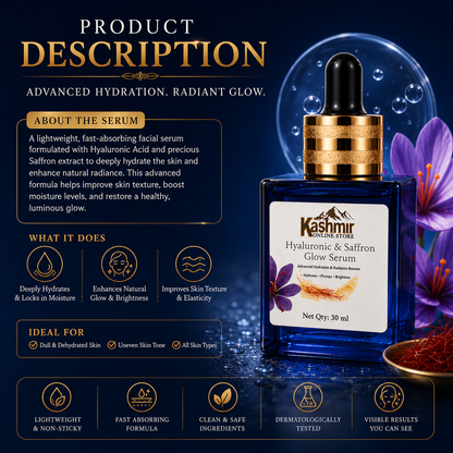 Hyaluronic & Saffron Glow Serum 30ml | Hydrating Face Serum