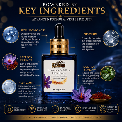 Hyaluronic & Saffron Glow Serum 30ml | Hydrating Face Serum