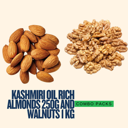Buy Combo Pack of Kashmiri Oil Rich Almonds 250g and Walnuts 1 kg.