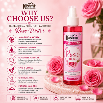Damascena Premium Kashmiri Rose Water | Facial Toner &amp; Mist