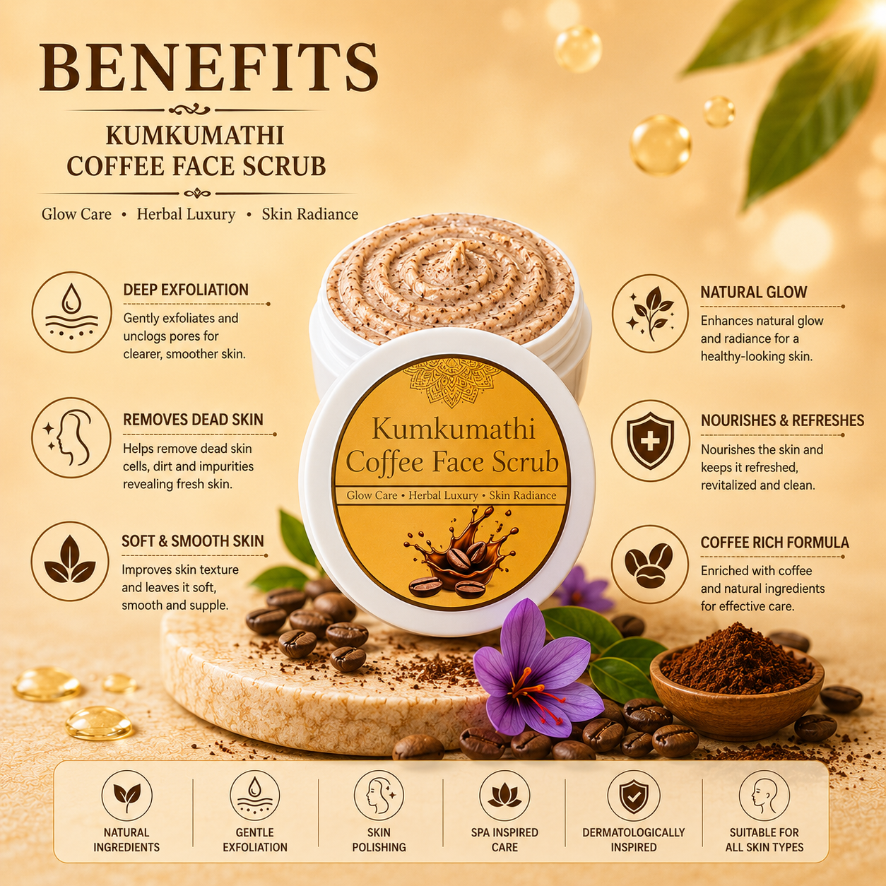 Kumkumadi Coffee Face Scrub | Natural Glow Exfoliator | 200g