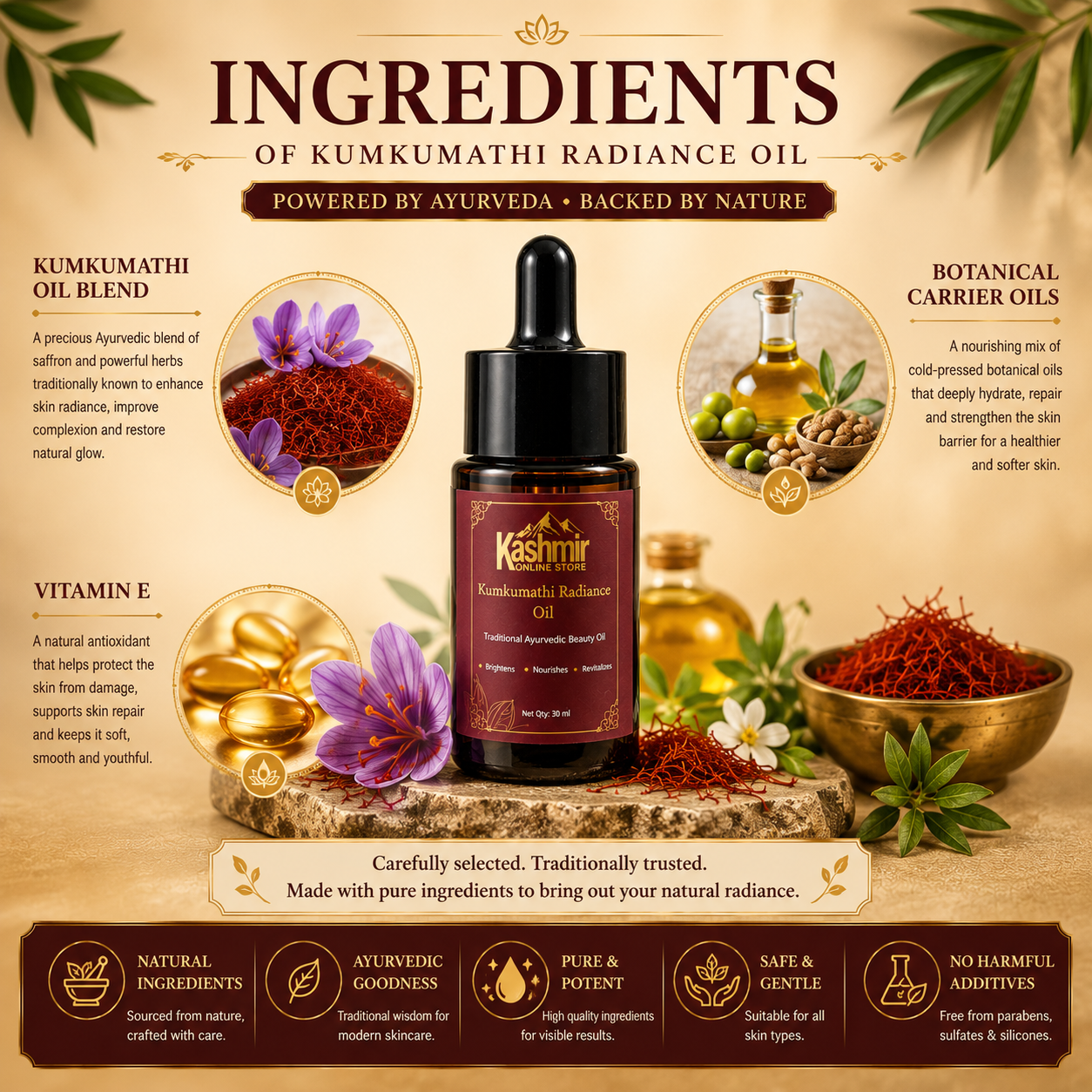 Famous Original Kumkumathi Radiance Saffron  Oil ( Brightens  Nourishes  Revitalizes )