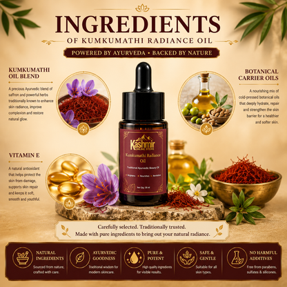 Famous Original Kumkumathi Radiance Saffron  Oil ( Brightens  Nourishes  Revitalizes )