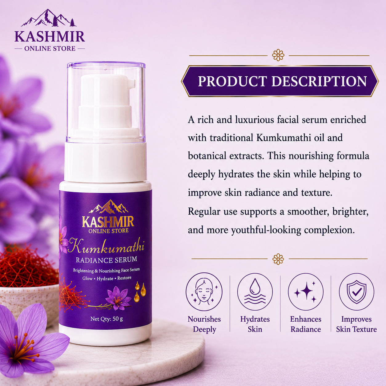 Kumkumathi Radiance Serum – Brightening Face Serum | Ruh E Kashmir Online Store