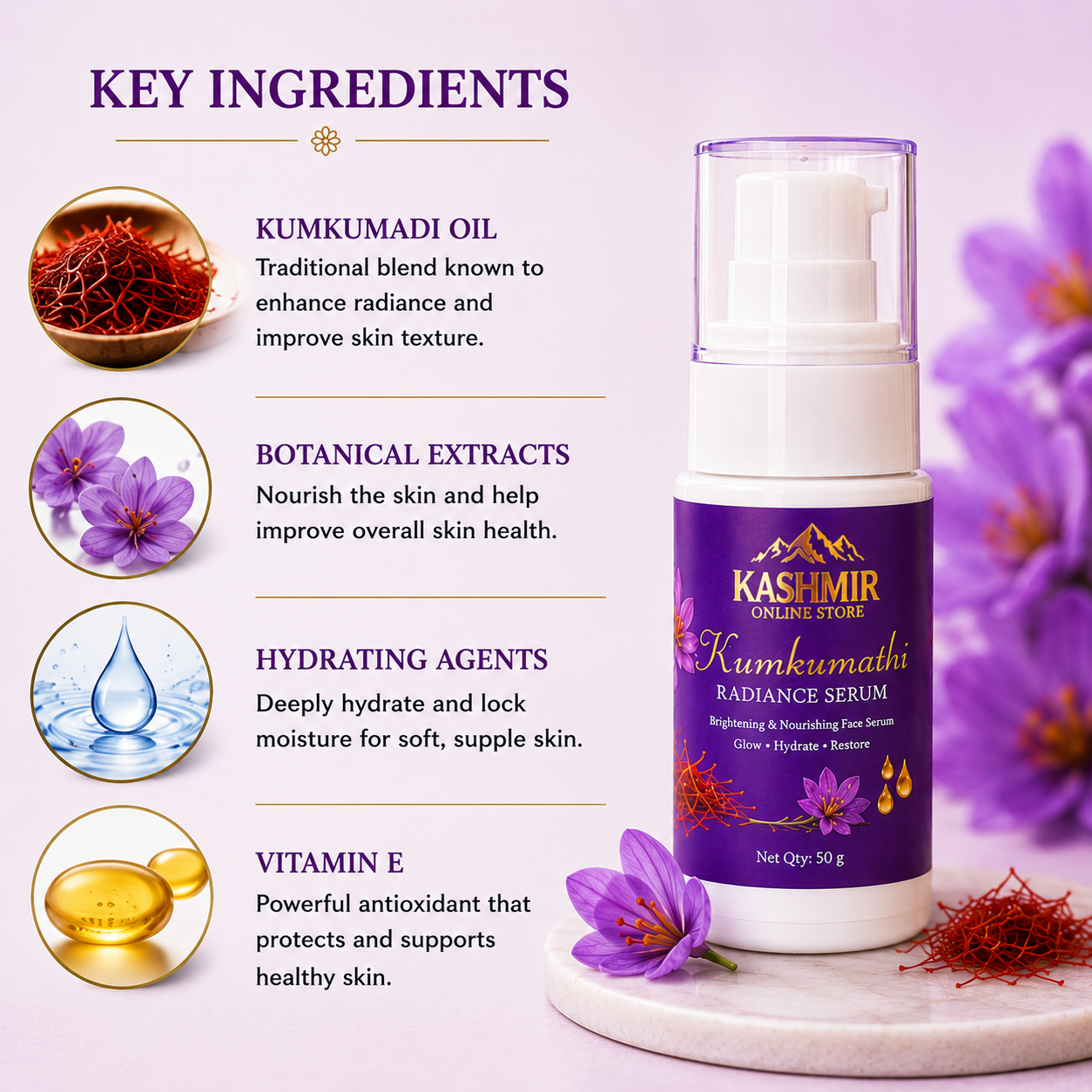 Kumkumathi Radiance Serum – Brightening Face Serum | Ruh E Kashmir Online Store