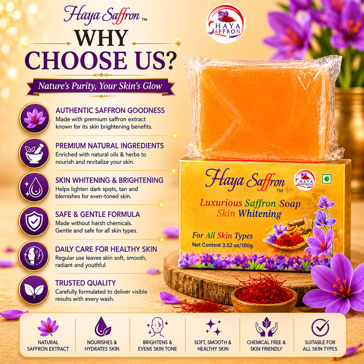 Luxurious Saffron Soap | Handmade Kashmiri Saffron Soap | 100gm