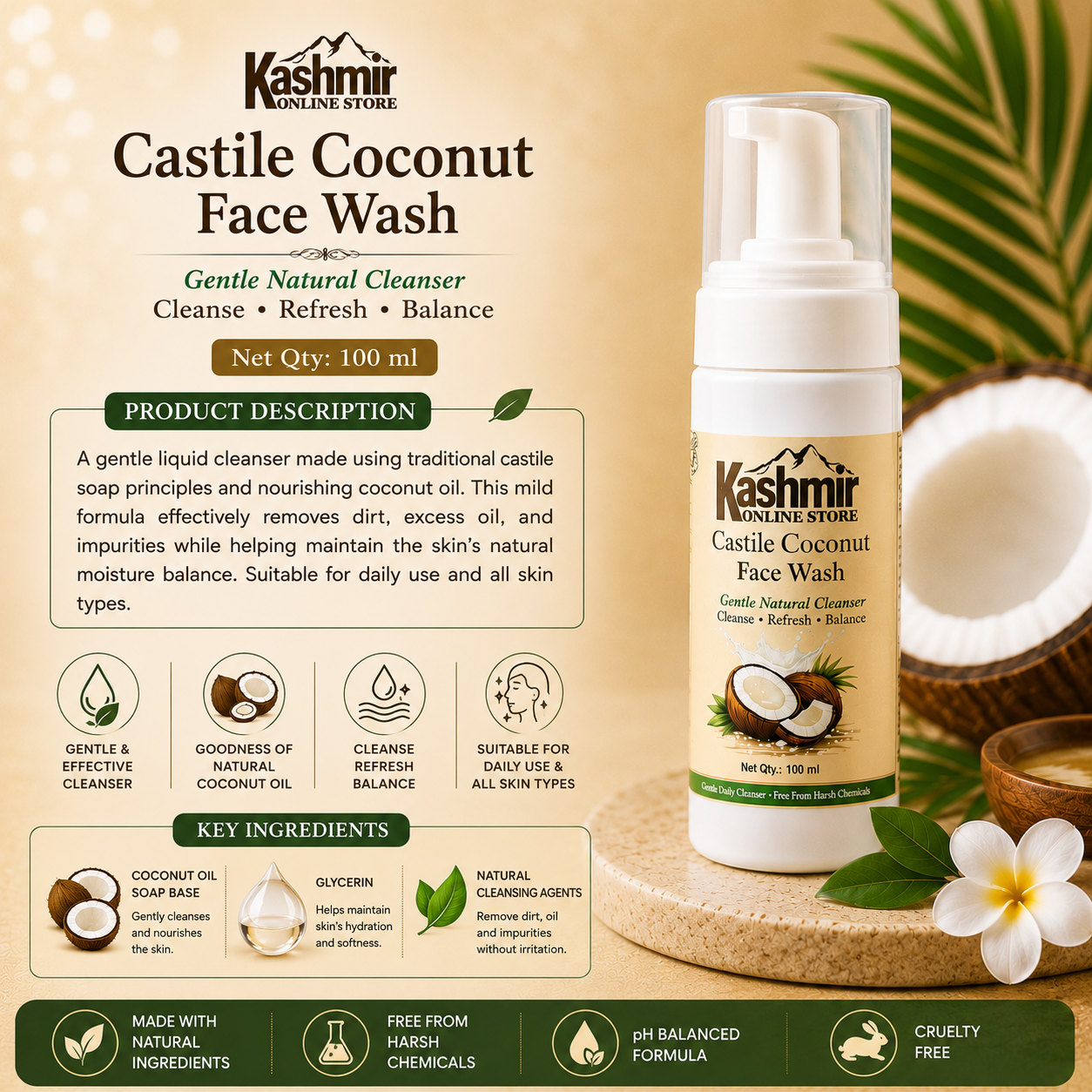 Castile Coconut Facewash | Gentle Sulfate-Free Wash | 100ml