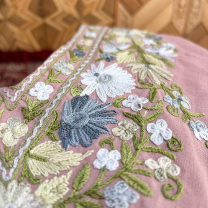 Dusty Rose Kashmiri Short Kaftan for Women | Machine Embroidered Summer Cool