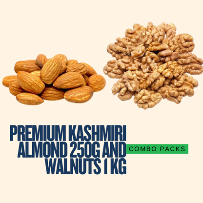 Combo Pack of Premium Kashmiri Almond 250g and walnuts 1 kg