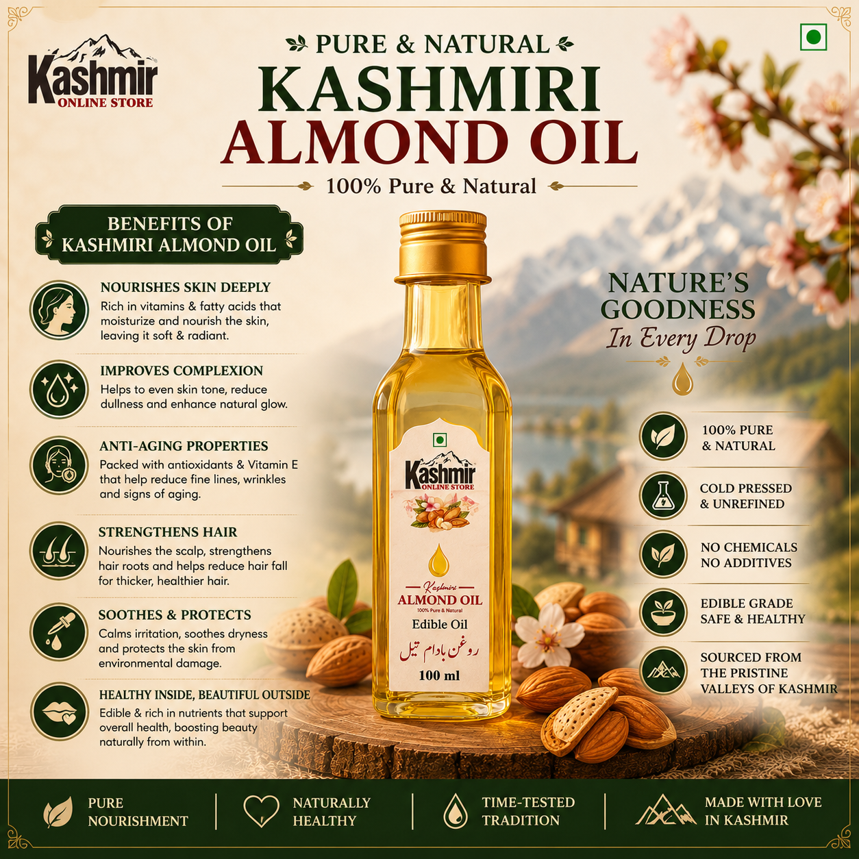 Pure Kashmiri Almond Oil | Pure ,Sweet  &Natural