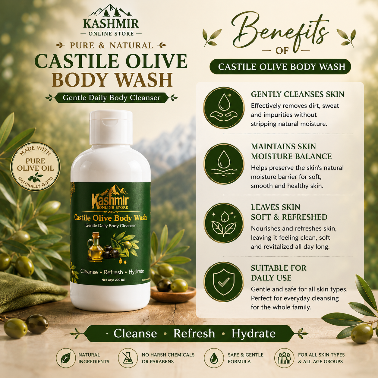 Castile Olive Body Wash with Kashmiri Saffron