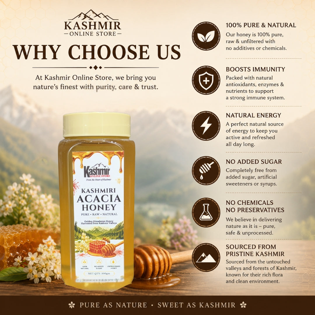 Premium Kashmiri Acacia Honey Raw · Unprocessed · Pure Himalayan
