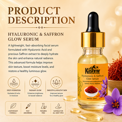 Hyaluronic & Saffron Serum 20ml – Deep Hydration, Brightening & Glow Face Serum