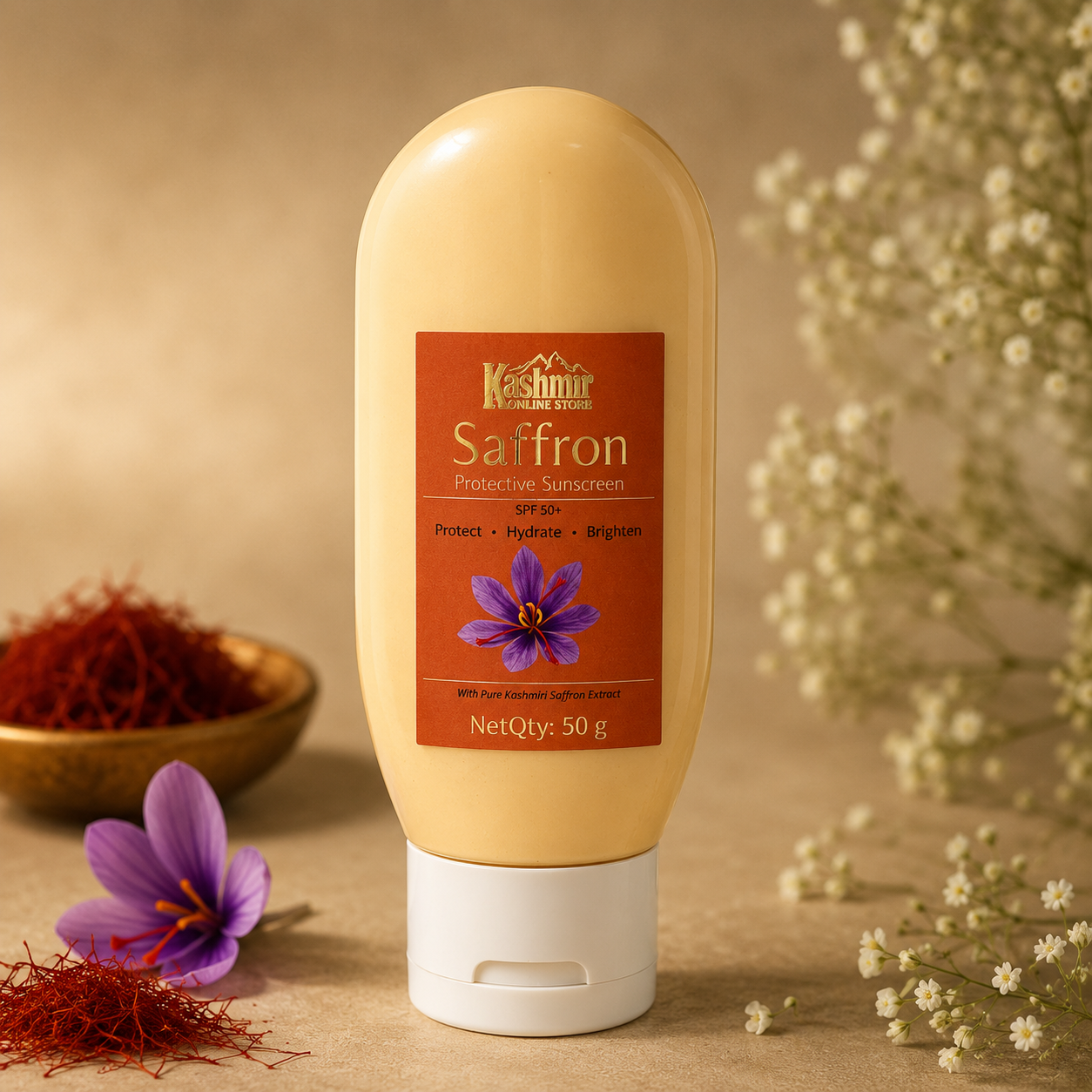 Natural Saffron Sunscreen Protective Ruh E Kashmir Online Store · Sun Care ( SPF50 )