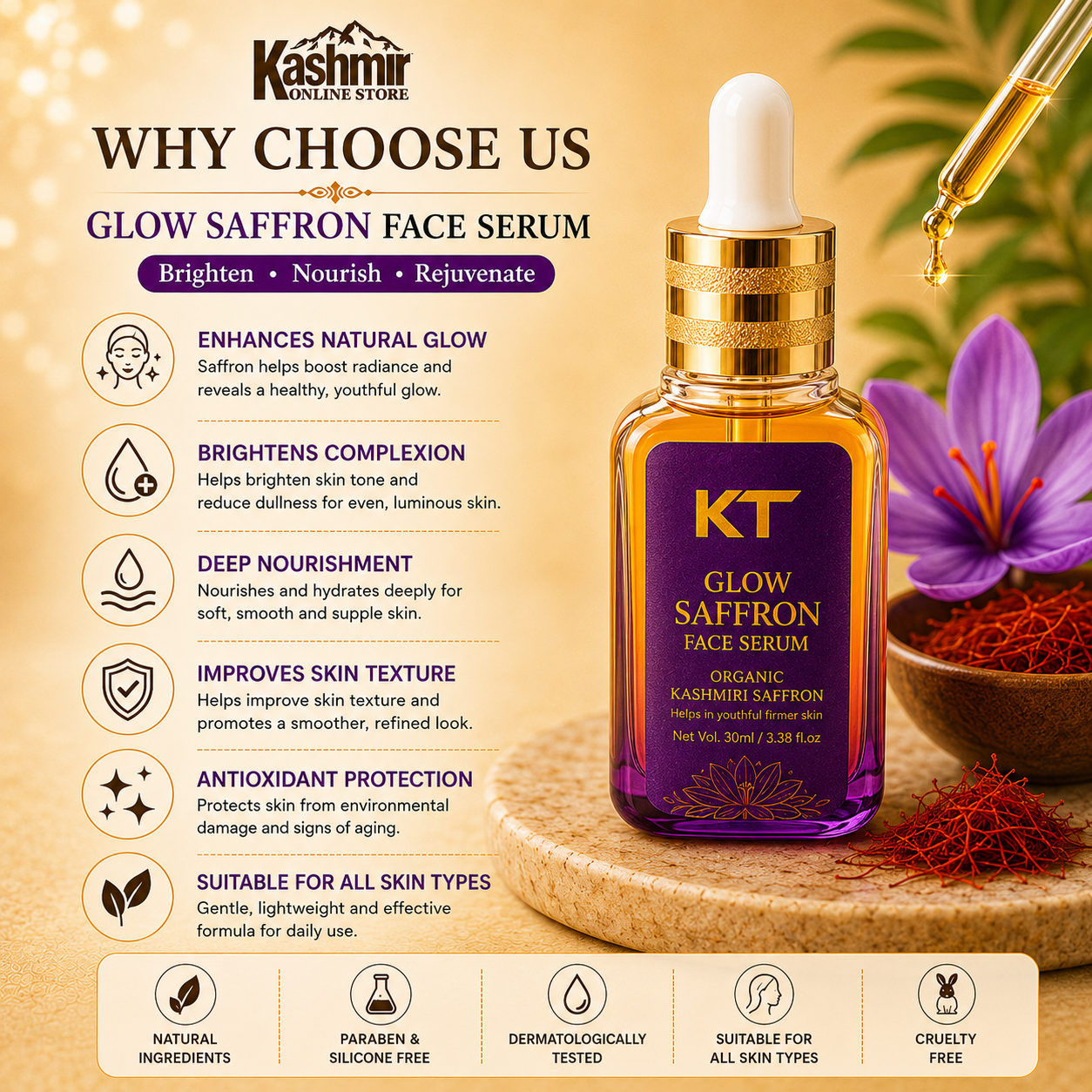 Glow Saffron Face Serum | Kashmiri Saffron Glow