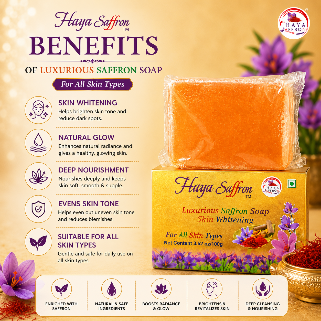 Luxurious Saffron Soap | Handmade Kashmiri Saffron Soap | 100gm
