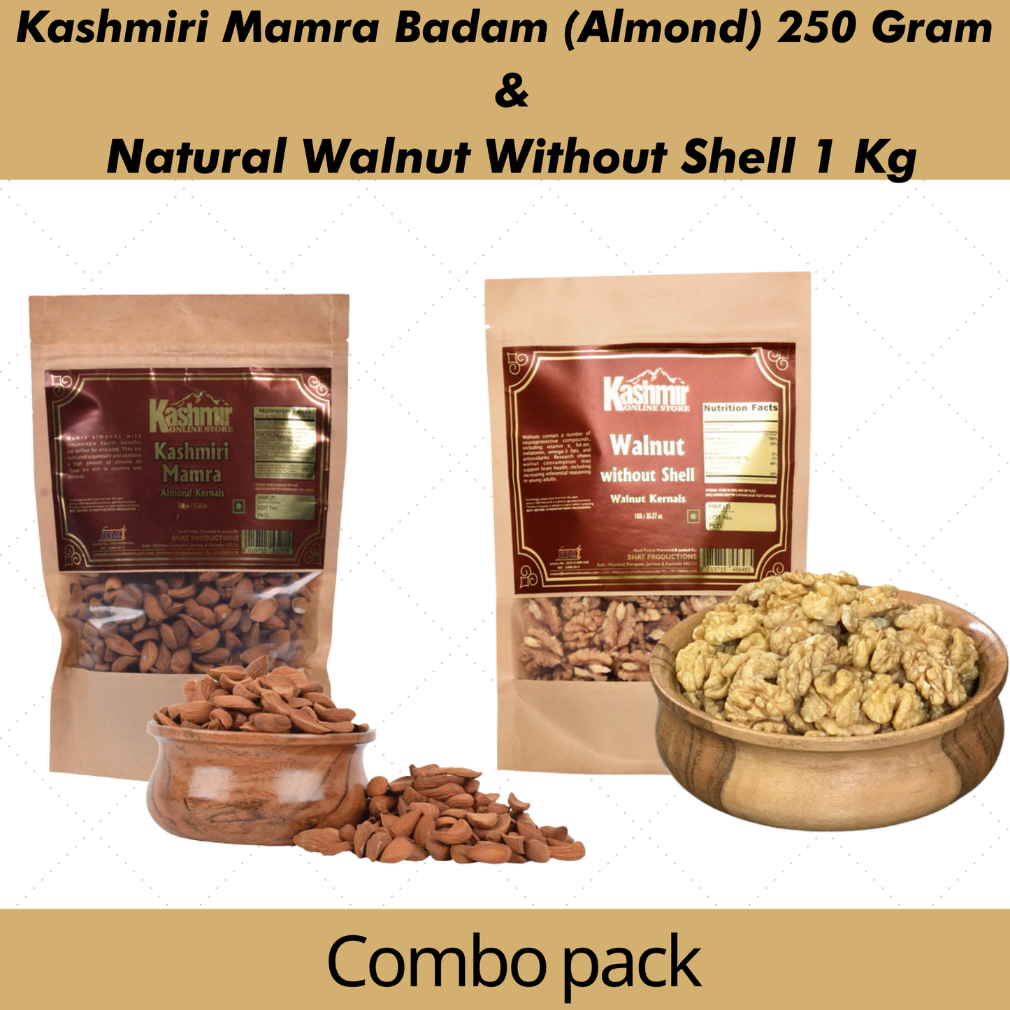 Buy Combo Pack of Kashmiri Mamra Almonds 250g and Walnuts 1 kg