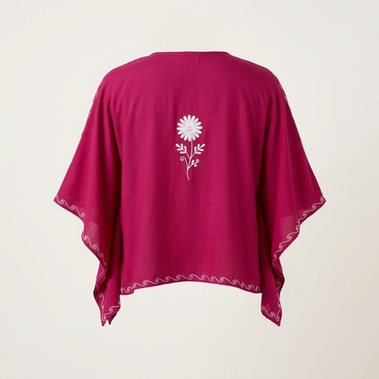 Berry Magenta Kashmiri Short Kaftan for Women | Machine Embroidered Summer Cool