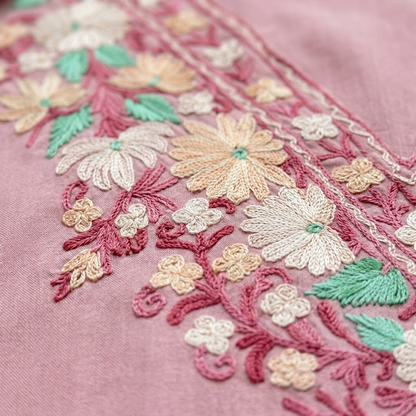Blush Pink Kashmiri Short Kaftan for Women | Machine Embroidered Summer Cool