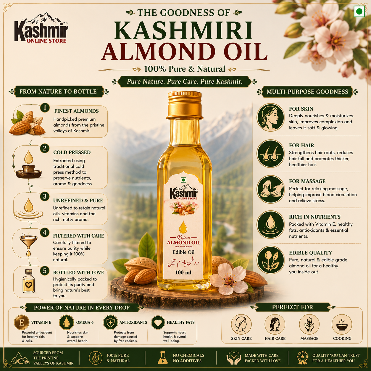 Pure Kashmiri Almond Oil | Pure ,Sweet  &Natural